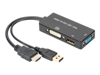 Bild von ASSMANN HDMI Konverterkabel HDMI - DP+DVI+VGA St-Bu/Bu/Bu 0,2m 3in1 Multi-Media Kabel CE sw gold