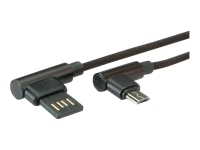 Bild von ROLINE USB 2.0 Kabel gewinkelt Typ A reversibel Micro B ST/ST schwarz 0,8m