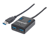 Bild von MANHATTAN USB 3.0 Hub 4 Ports Stromversorgung ueber USB Schwarz Abwaertskompatibel zu USB 2.0 und 1.1 Geraeten