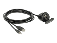 Bild von DELOCK Kabel USB Typ A Stecker + 3,5mm 4 Pin Klinkenstecker > Einbaubuchse mit Verschlussdeckel USB Typ A Buchse 2m schwarz