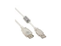 Bild von INLINE USB 2.0 Verlaengerung Stecker Buchse Typ A transparent mit Ferritkern 3m