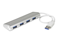 Bild von STARTECH.COM 4 Port kompakter USB 3.0 Hub mit eingebautem Kabel - Aluminium USB Hub - Silber
