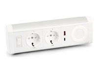 URBAN FACTORY Powee Desk Double Eu Power Socket With 1 USB-A - 1 USB-C 3A and 1 Wireless Charging Point - Silver/White
