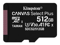 Bild von KINGSTON 512GB micSDXC Canvas Select Plus 100R A1 C10 Single Pack w/o ADP