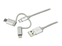 Bild von STARTECH.COM USB Lightning Kabel - USB-C Micro-B Laddekabel - 1m - geflochten - Silber - USB auf Lightning Kabel - USB zu USB C