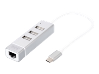 Bild von DIGITUS USB 2.0 3-Port Hub + Fast Ethernet LAN-Adapter mit Typ C Anschluss