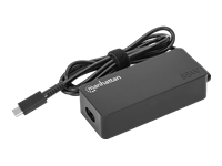 Bild von MANHATTAN USB-C Power Delivery Laptop-Netzteil 65 W abnehmbares EU-Stromkabel integriertes USB-C PD-Kabel schwarz