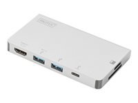 Bild von DIGITUS USB Type C Multiport Travel Dock 6 Port 4K HDMI 2x USB-C 2x USB3.0 MicroSD SD/MMC silber