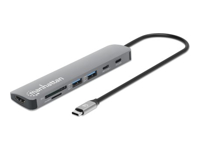 Bild von MANHATTAN USB-C PD 4K Dockingstation USB C-Stecker auf HDMI 4K60Hz 2x USB-A USB-C 5 Gbit/s USB-C PD 100W SD/MicroSD-Kartenleser Grau