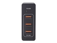 Bild von MANHATTAN Power Delivery Ladestation 72W Ladegeraet mit einem USB-C PD-Port bis zu 60W drei USB-A-Ladeports bis zu 12W/2,4A schwarz