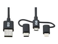 Bild von EATON TRIPPLITE Universal USB-A to Lightning USB Micro-B and USB-C Sync/Charge Cable M/3xM MFi Certified Black 6ft. 1,8m