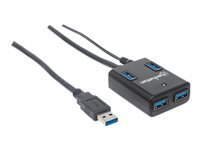 Bild von MANHATTAN USB 3.0 Hub 4 Ports Stromversorgung ueber USB oder Netzteil Schwarz Abwaertskompatibel zu USB 2.0 und 1.1 Geraeten