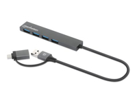 Bild von MANHATTAN 4-Port USB 3.0 Typ-C/-A Hub USB-C und USB-A-Stecker auf 4x USB-A-Buchsen 5 Gbit/s USB 3.2 Gen 1 Strom über USB Space Grau