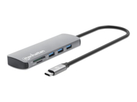 Bild von MANHATTAN USB-C PD 4K Dockingstation USB C-Stecker auf HDMI 4K60Hz 3x USB-A USB-C 5Gbit/s USB-C PD 100W SD/MicroSD RJ45 Gigabit grau