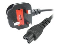 Bild von 2m Standard Laptop Stromklabel für UK - BS-1363 auf IEC320 C5 Kleeblatt / Mickey Mouse Netzkabel