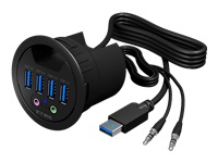 Bild von ICY BOX IB-Hub1403a Tisch-Hub mit 4x USB 3.0 mit bis zu 5 Gbit/s und Audio Ein-/Ausgang Kabeldurchfuehrung fuer 60 cm