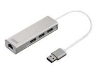 Bild von DIGITUS USB3.0 3-Port HUB & GLAN Adapter 3xUSB A/F 1xUSB A/M 1xRJ45 LAN