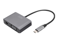 Bild von DIGITUS USB-C - mini DP + VGA Adapter 20cm 4K/30Hz silver aluminum housing