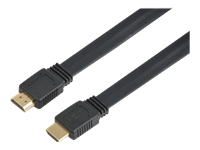 Bild von TECHLY High Speed HDMI mit Ethernet Flachkabel 4K 60Hz 0,5m schwarz HDMI Stecker mit Goldbeschichtung AWG30 Kabel doppelte Abschirm.