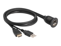 Bild von DELOCK Kabel HDMI-A Stecker und USB 2.0 Typ-A Stecker zu HDMI-A Buchse und USB 2.0 Typ-A Buchse zum Einbau wasserfest 1 m