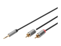 Bild von DIGITUS Stereo 3,5mm to 2RCA Splitter Y M to M Aluminum Housing Gold platedNYLON Jacket 1m