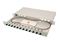Bild von DIGITUS LWL Spleissbox 1HE bestückt 24x ST SX OS2 inkl Spleisskass gefärbte Pigtails Kupplungen Farbige Pigtails OS2 Adapter