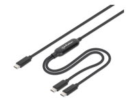 Bild von MANHATTAN Dual USB-C Ladekabel 100W 2 m USB-C-Stecker auf 2x USB-C-Stecker lädt zwei Geräte geflochtene Ummantelung Alutülle schwarz