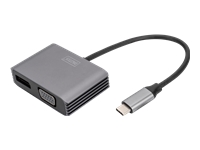 Bild von DIGITUS USB-C - DP + VGA Adapter 20cm 4K/30Hz silver aluminum housing