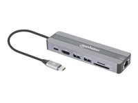 Bild von MANHATTAN 7-in-1-Dockingstation USB C-Stecker auf HDMI-Buchse 4K30Hz 2x USB-A 5 Gbit/s Gigabit-RJ45 USB-C PD 87W Kartenleser
