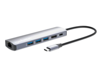 Bild von MANHATTAN USB-C PD 6-in-1 4K Dockingstation USB-C-Stecker auf 1xHDMI 4K60Hz 3xUSB-A 5 Gbit/s 1xUSB-C PD 100 W Gigabit-RJ45-Port Alu