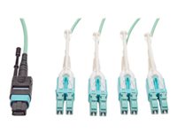 EATON MTP/MPO, Fan-out Cable with Push/Pull Tab Connectors MTP/MPO to 4xLC 40GbE 40GBASE-SR4OM3 Plenum-rated - Aqua 1M 3.28 ft.