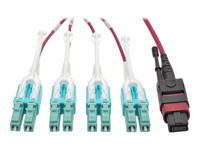 EATON TRIPPLITE 40G, MTP/MPO to 4xLC, Fan-Out, OM4, Plenum-Rated, Fiber Optic Cable, 40GBASE-SR4, Push/Pull Tabs, Magenta, 2m
