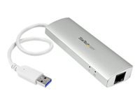 Bild von STARTECH.COM 3 Port mobiler USB 3.0 Hub plus Gigabit Ethernet - Aluminium USB Hub mit Gigabit Ethernet Adapter