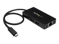 Bild von STARTECH.COM 3 Port USB 3.0 Hub mit USB-C und Gigabit Ethernet - inklusive Netzteil - USB C Hub - USB Typ-C Hub mit GbE - USB Ty