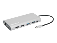 Bild von MANHATTAN USB-C PD 12-in-1-Dockingstation mit MST für drei HDMI-Monitore 4xUSB-A Ports RJ45 SD/MicroSD USB-C Power Delivery 100 W