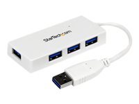 Bild von STARTECH.COM 4 Port USB 3.0 SuperSpeed Hub - Weiss - Portabler externer Mini USB Hub mit eingebautem Kabel