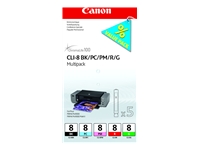 Bild von CANON CLI-8 BK, PC, PM, R, G Tinte schwarz und vier Farben Standardkapazität combopack blister mit Alarm