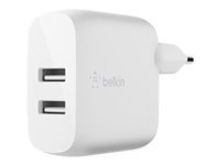 BELKIN BOOST CHARGE 24w USB-A Dual  Wall Charger w/ 1m A-LTG White