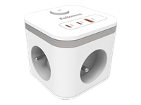FELLOWES POWER CUBE TYPE E - BLANC MULTI PRISE Équipé de 3 x prises de courant 230v 1 x port USB-A 18W max et 2 x ports USB-C 20W