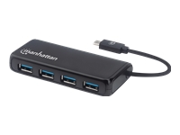 Bild von MANHATTAN 4-Port USB 3.2 Gen1 Hub USB-C-Stecker auf 4x USB-A-Buchse 5 Gbit/s Datenuebertragungsraten Strom ueber USB schwarz