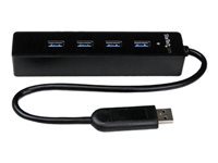 Bild von STARTECH.COM 4 Port USB 3.0 SuperSpeed Hub - Schwarz - Portabler externer USB Hub mit eingebautem Kabel